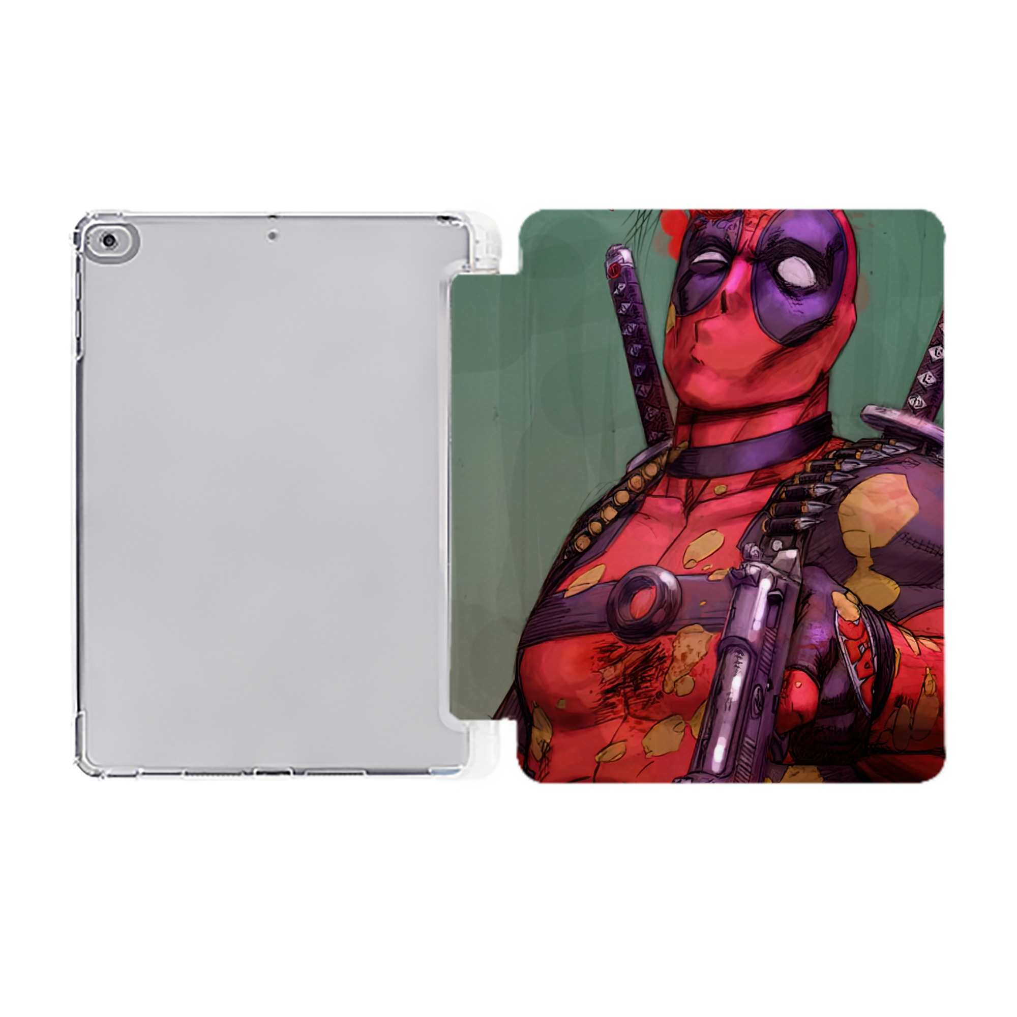（画像用） Deadpool デッドプール IPad ケース ペン収納付き 三つ折りスタンド PUレザー×シリコン 対応機種9.5/10.5/10.9インチ